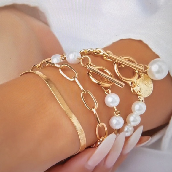 Vintage Style 18K Gold Plated 4 pcs Beaded Bracelet Set - Picture 2 of 4